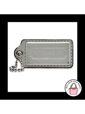 2.5" Large COACH Very Light Gray Leather Nickel Fob Bag Charm Keychain Hang Tag